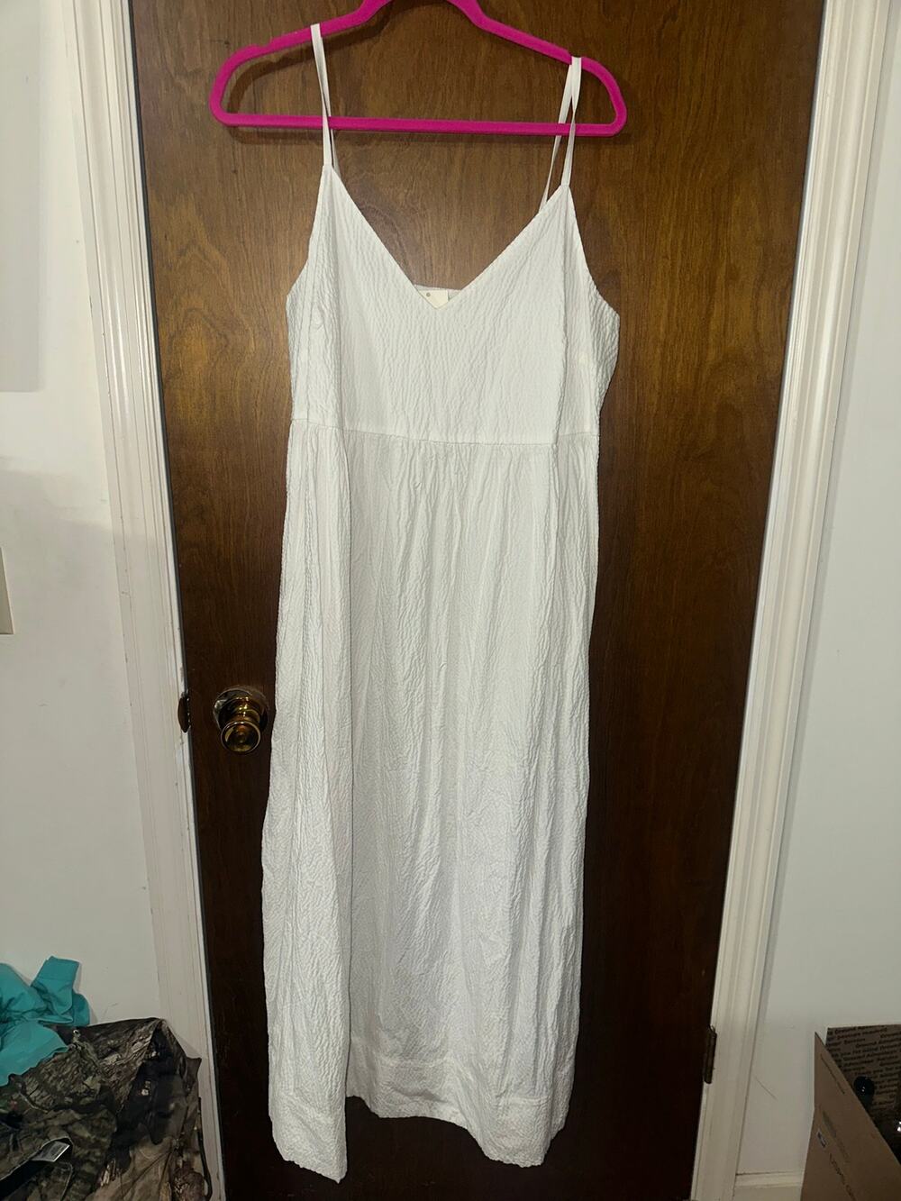 A New Day XXL White Textured Cotton Maxi Dress NWT Smocked Back Pockets